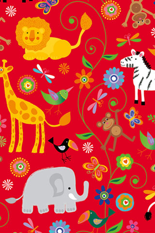 Tuotekuva: Lahjapaperi Gamba, lapsille, eläimet, punainen pohja